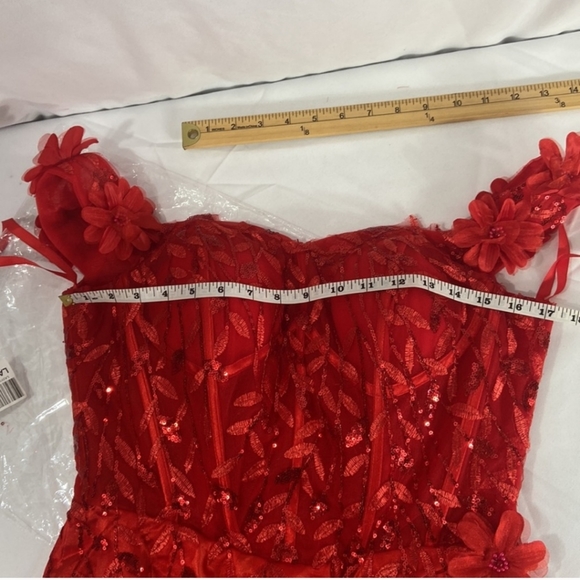 Off The Shoulder Lace Adorned Bodice Evening Dress - Picture 3 of 9